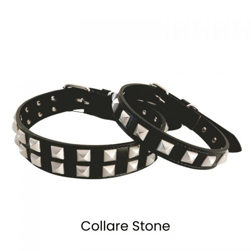 Collare per cane Stone in vera pelle nero con borchie