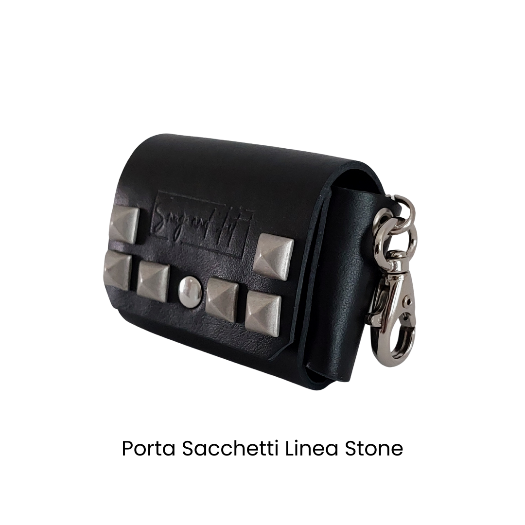 Porta Sacchetti per cani Linea Stone in vera pelle con borchie - snugandfit