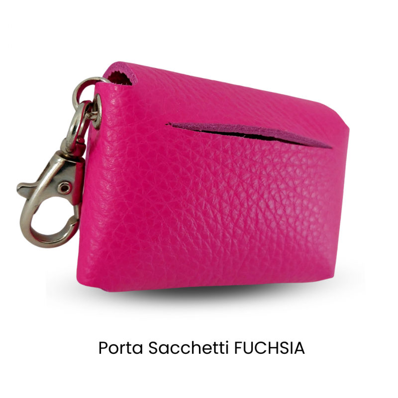 Porta Sacchetti per cani Linea Fuchsia in vera pelle con borchie cuore - immagine 3