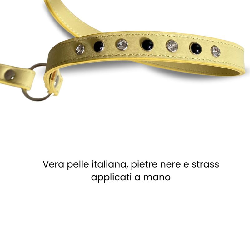 Guinzaglio doppio e triplo Linea Dew in vera pelle giallo con pietre e strass - immagine 3