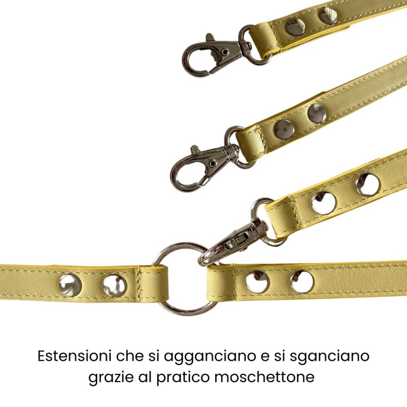 Guinzaglio doppio e triplo Linea Dew in vera pelle giallo con pietre e strass - immagine 2