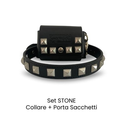 set cane collare e porta sacchetti in vera pelle by snugandfit