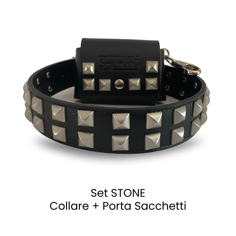 set cane collare e porta sacchetti in vera pelle by snugandfit