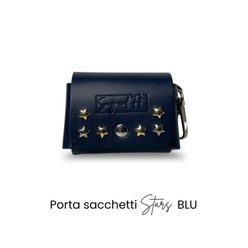 Porta Sacchetti per cani STARS - vera pelle blu