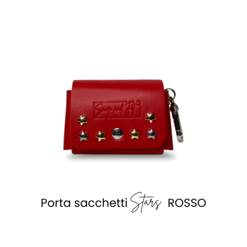 Porta Sacchetti per cani STARS - vera pelle rosso