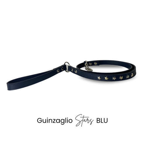 ESAURITO - Guinzaglio Stars in vera pelle blu con stelle dorate e argentate