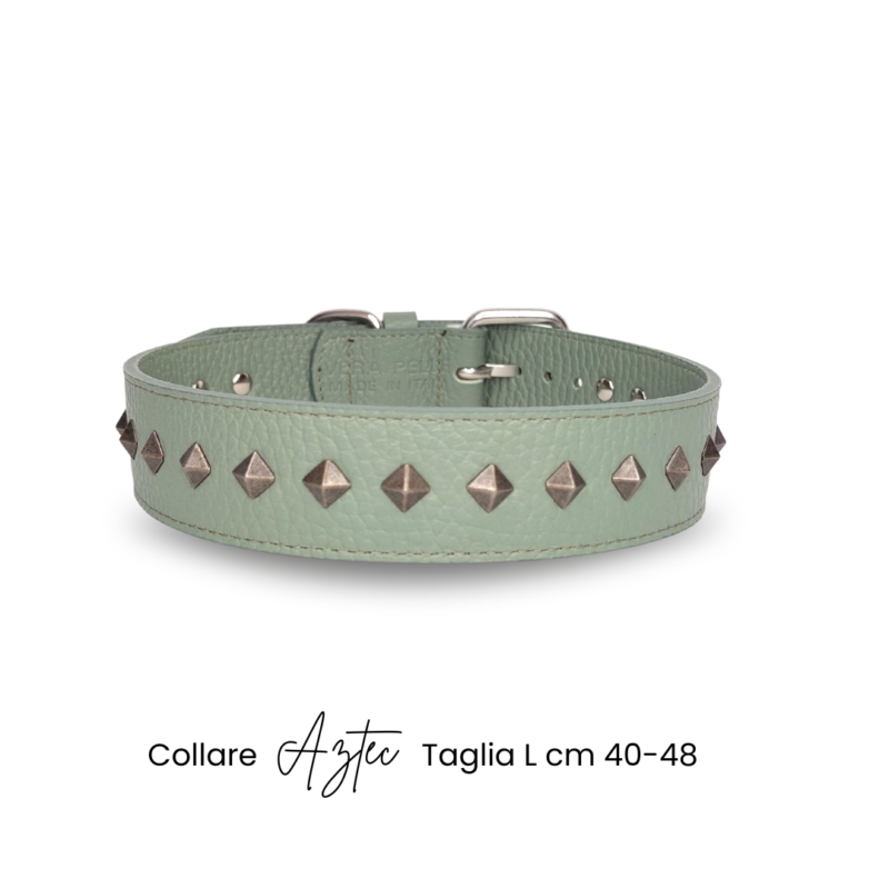 Collare cane AZTEC in vera pelle colore salvia - immagine 2