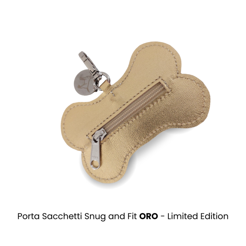 Porta Sacchetti Snug&Fit a forma di Osso in vera pelle Oro - immagine 2