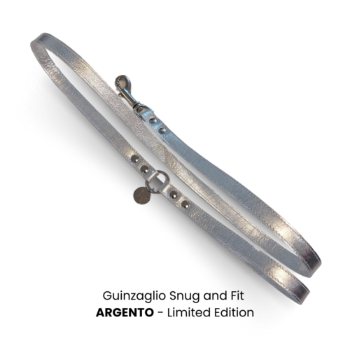 Guinzaglio cane Snug&Fit in Vera Pelle Argento - Limited Edition - Realizzato a mano, Made in Italy