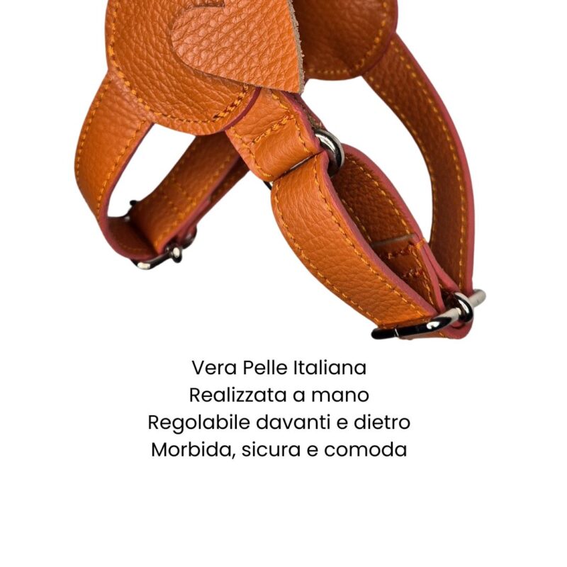 Pettorina per cani TRILOGY in vera pelle arancio - immagine 2
