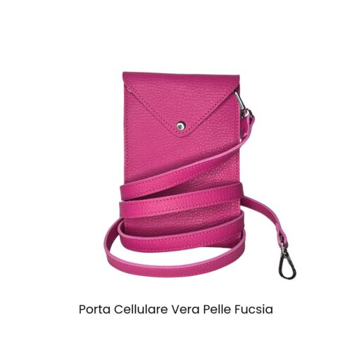 Tracolla / Portacellulare in Vera Pelle Fucsia Made In Italy