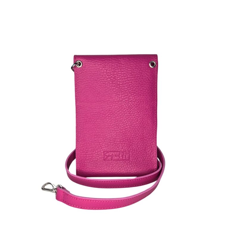 Tracolla / Portacellulare in Vera Pelle Fucsia Made In Italy - immagine 3