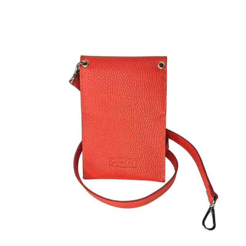 Tracolla / Portacellulare in Vera Pelle Arancio Made In Italy - immagine 2