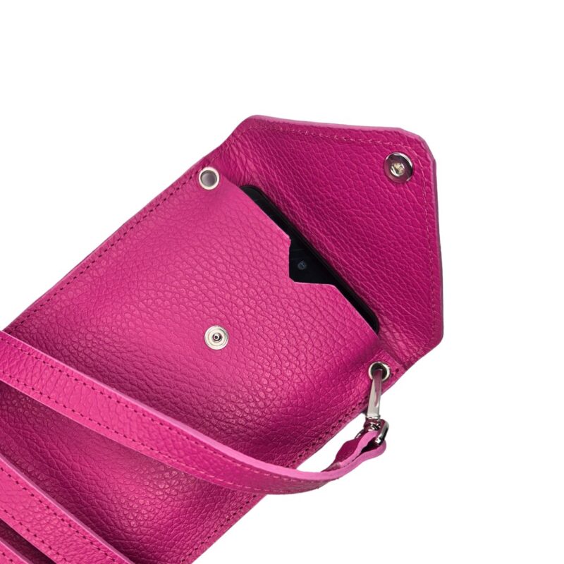 Tracolla / Portacellulare in Vera Pelle Fucsia Made In Italy - immagine 2