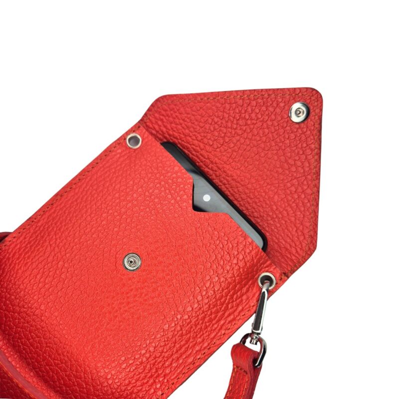 Tracolla / Portacellulare in Vera Pelle Arancio Made In Italy - immagine 3