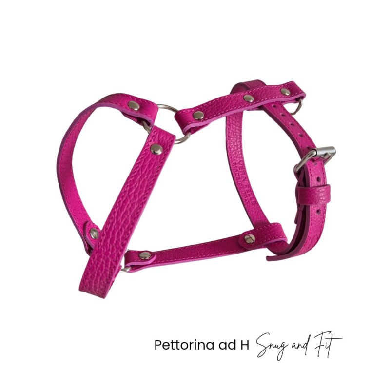 Pettorina ad H per cane in vera pelle dollaro fucsia