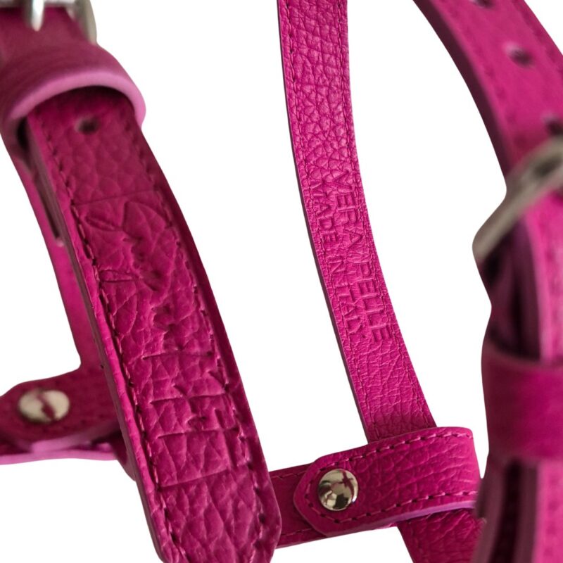 Pettorina ad H per cane in vera pelle dollaro fucsia - immagine 2
