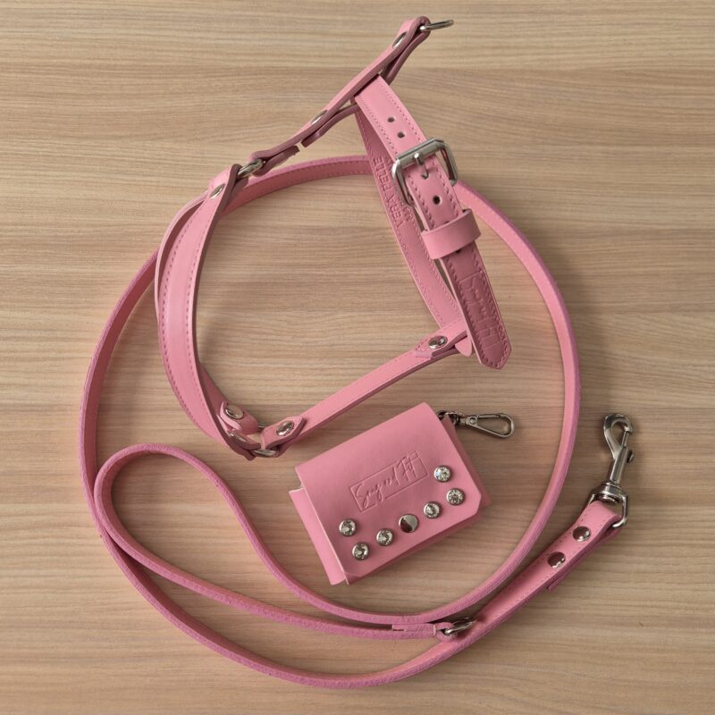 Pettorina ad H per cane in vera pelle ROSA - immagine 3