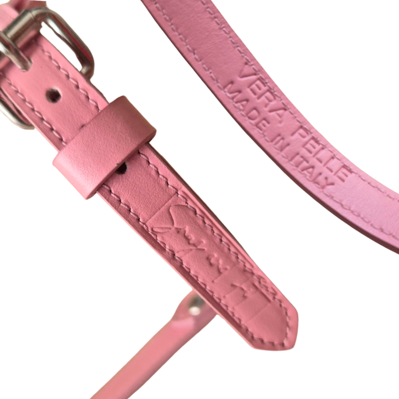 Pettorina ad H per cane in vera pelle ROSA - immagine 2
