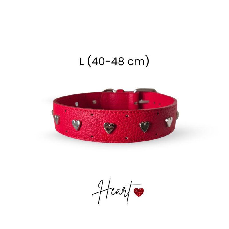 Collare cane HEART by Snugandfit - Vera Pelle  - Rosso borchie Cuori - immagine 4