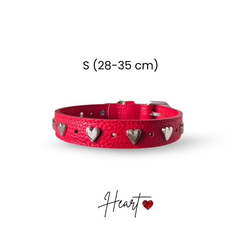 Collare cane HEART by Snugandfit - Vera Pelle  - Rosso borchie Cuori - immagine 3