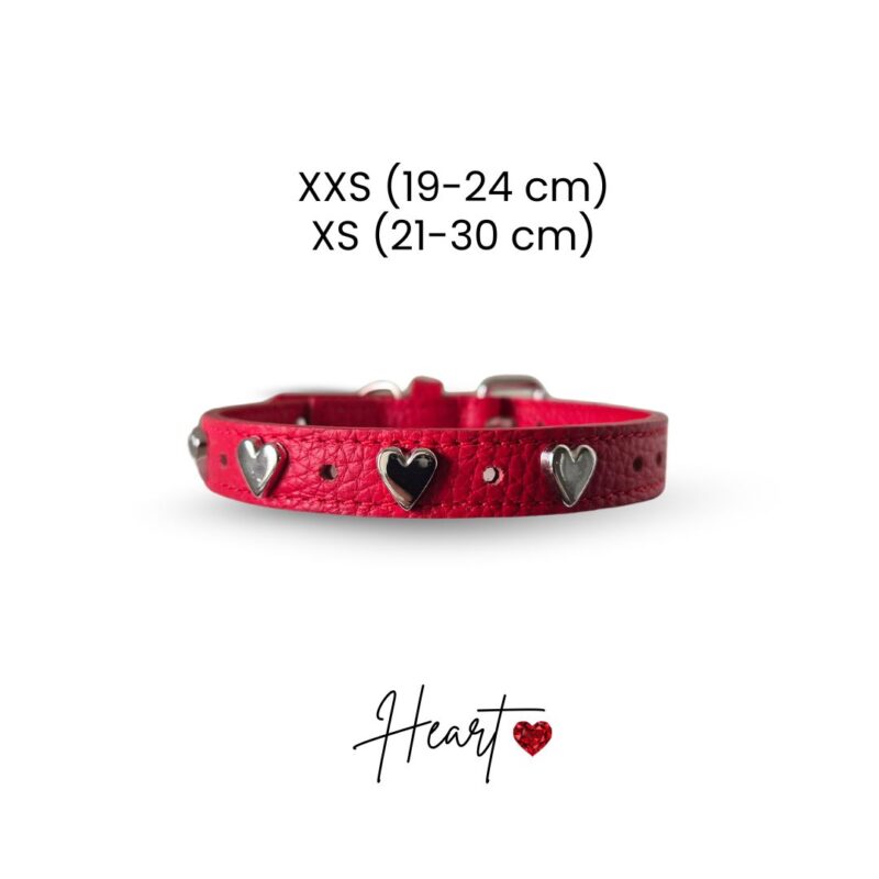 Collare cane HEART by Snugandfit - Vera Pelle  - Rosso borchie Cuori - immagine 2
